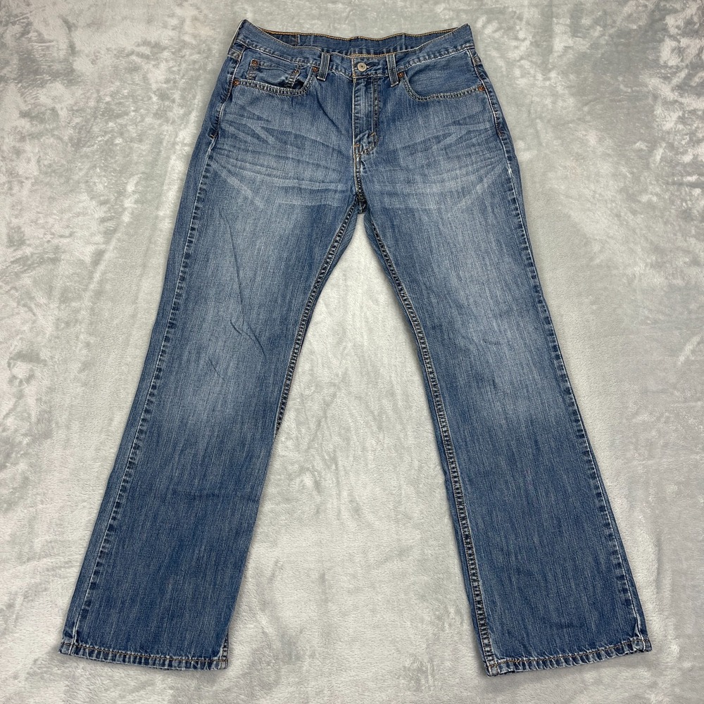 Levi's Jeans Mens 32x30 Blue Denim Whiskered Faded Stretch 527 Slim Bootcut Leg